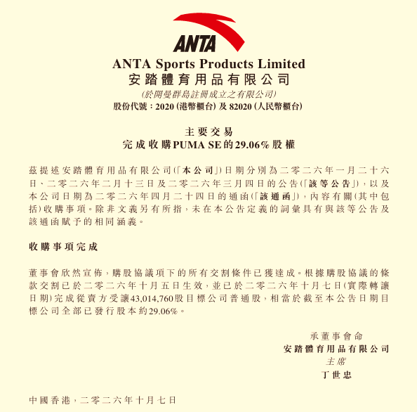 豪掷113亿元收购彪马，安踏商业版图再扩容，已靠投资收购拥有十余个品牌